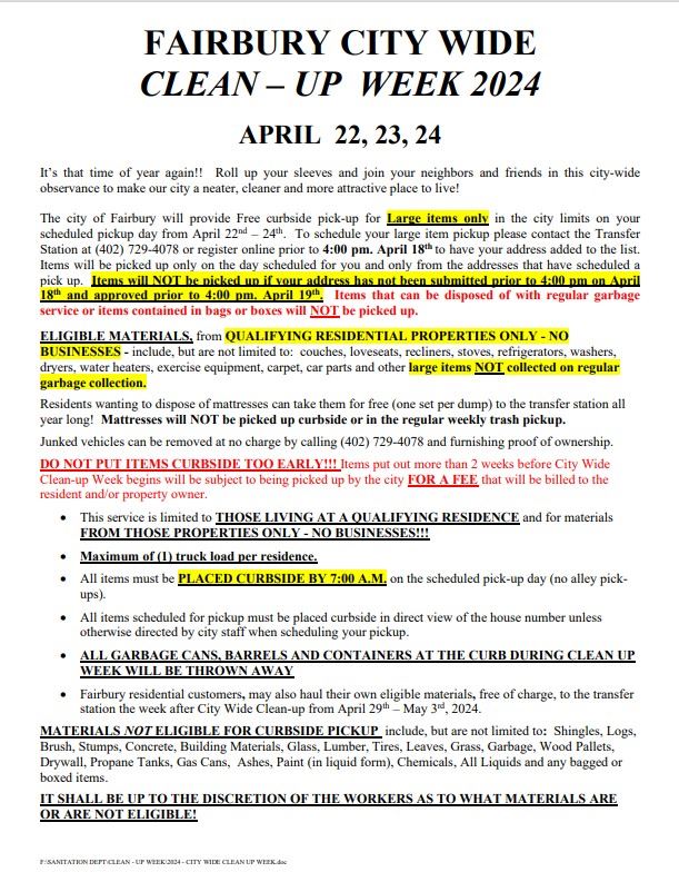 2024 - CITY WIDE CLEAN UP WEEK