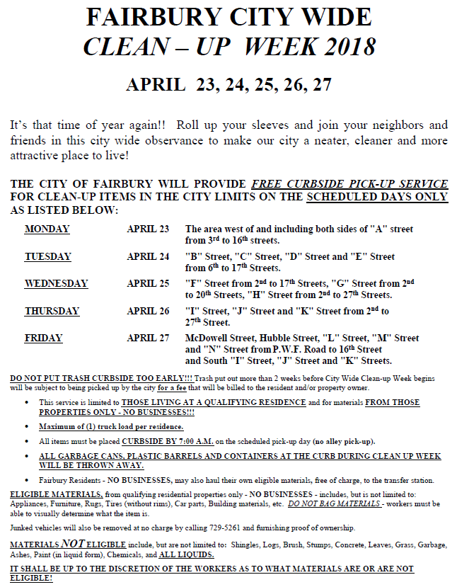 Fairbury City Wide Clean Up Flyer